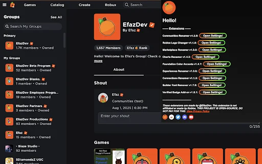 Efaz’s Roblox Extension: Personalize o Roblox como nunca antes - Screenshot 3