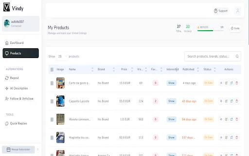 Vindy | Otimize suas vendas no Vinted e aumente seus lucros - Screenshot 3