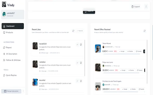Vindy | Otimize suas vendas no Vinted e aumente seus lucros - Screenshot 2